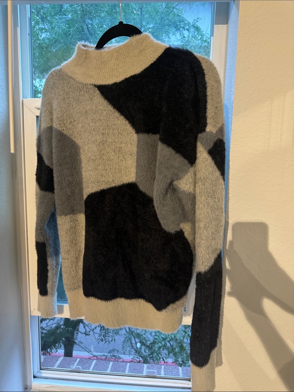 Geometric Mock Neck Sweater in Black & Gray